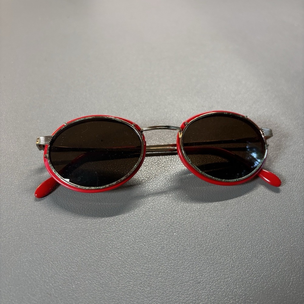Vintage Round Oval Sunglasses Red Frame Mid Mod Versace Style 70s